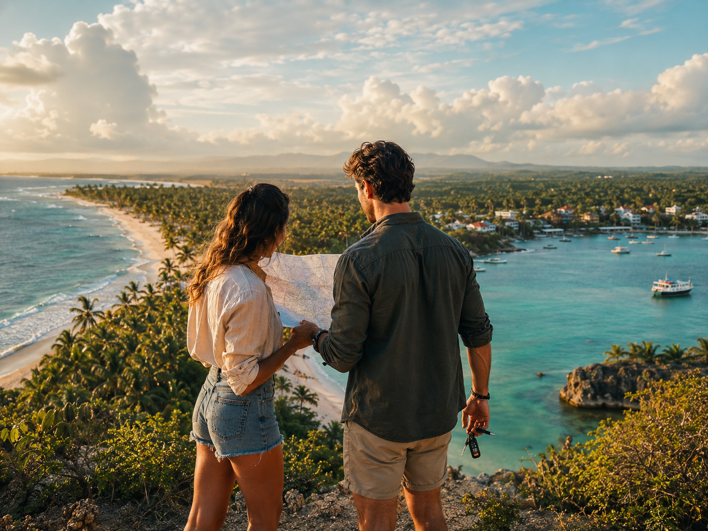 Pareja planificando una ruta entre Punta Cana y Bayahíbe