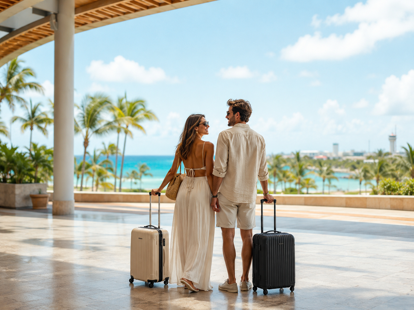Pareja argentina llegando con equipaje a Punta Cana
